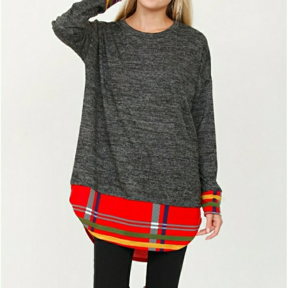 egs by eloges charcoal and red plaid tunic, Size 3XL NWOT
